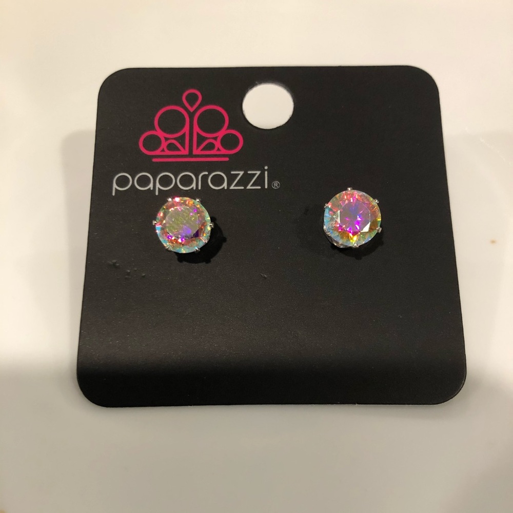 Paparazzi oil slick silver stud earrings